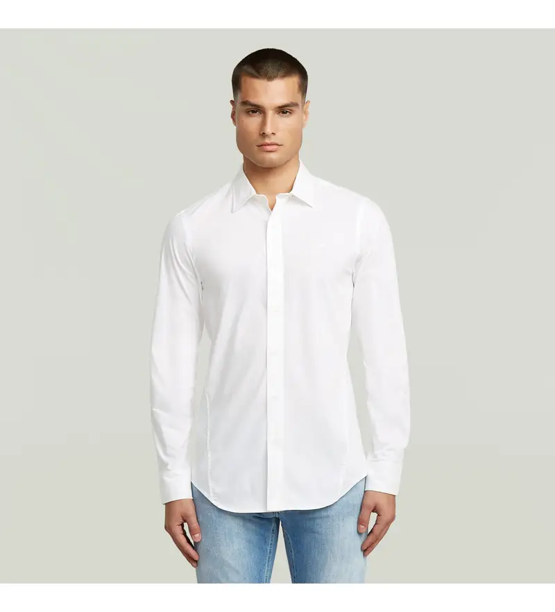 per uomo D25176-D321-110 Camicia bianca slim da uniforme (XS), Bianco, Casual, Manica lunga, Cotone biologico, Sostenibile