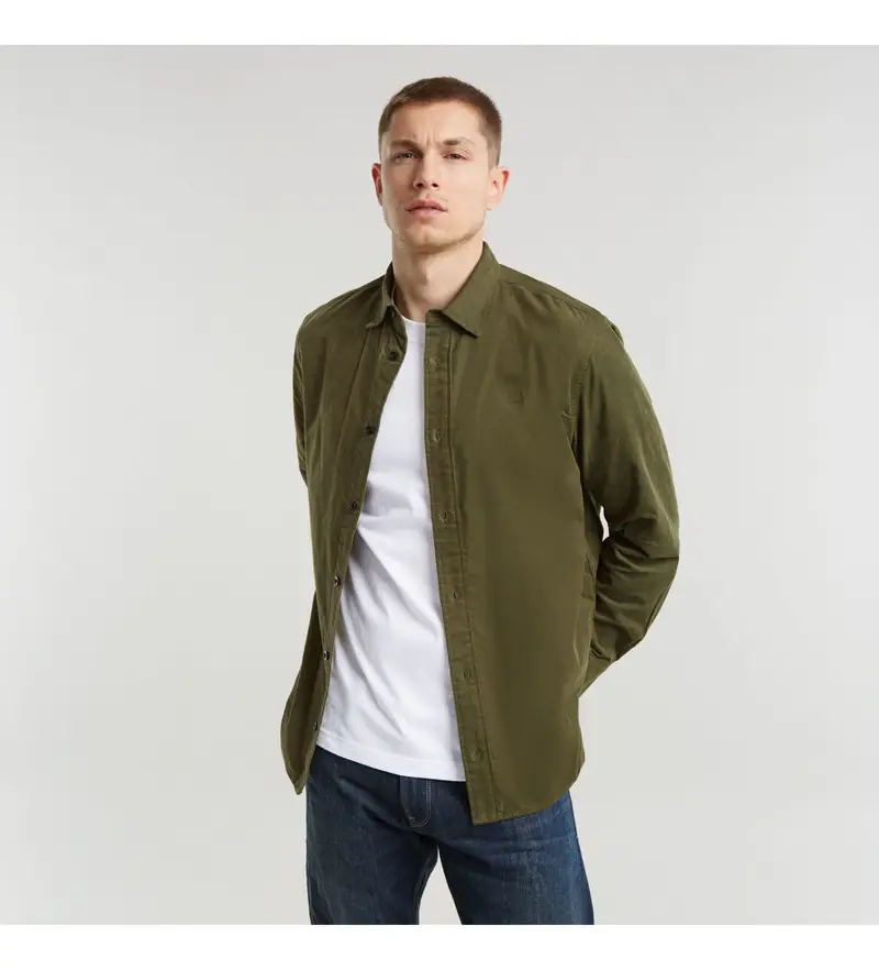 per uomo. D25196-D751-4674 Camicia regolare verde pulita (XS), Casual, Cotone, Manica lunga