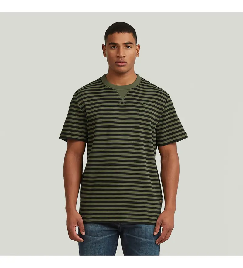 G-star Maglia Uomo Verde a Righe Nifous in Cotone