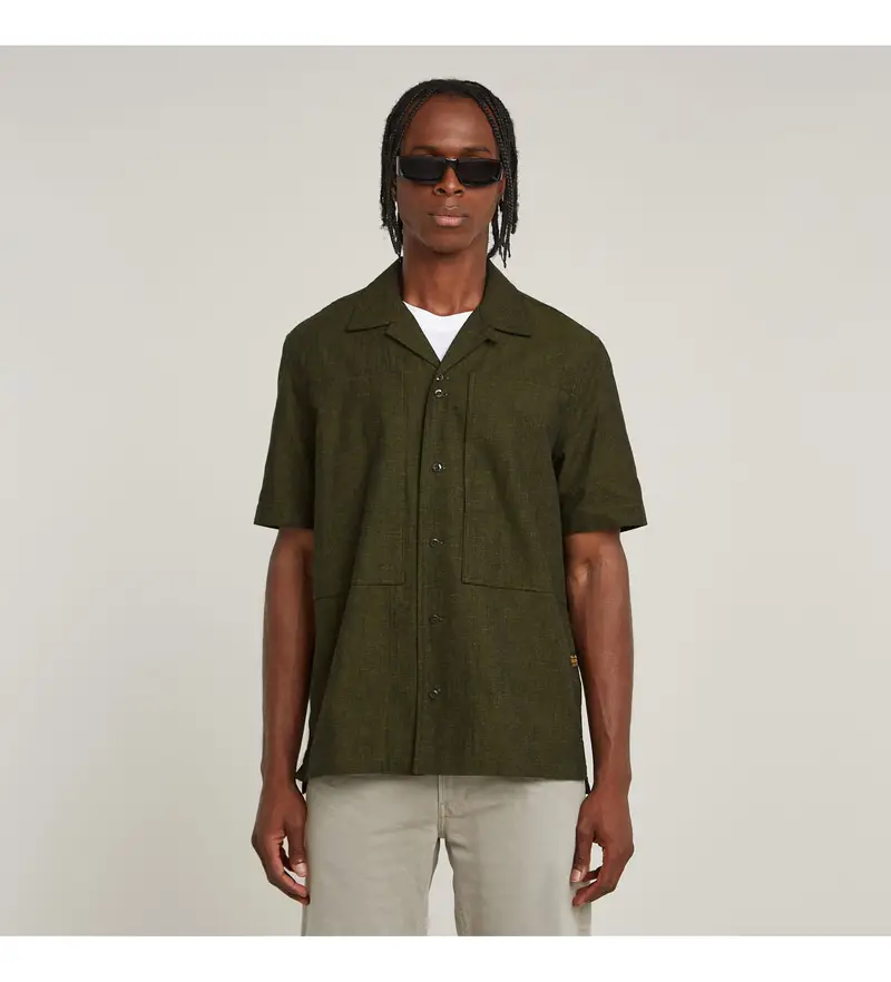 per uomo D26190-D914-H050 Camicia da lavoro Resort Regular nera (XS), Nero, Casual, Cotone, Manica corta