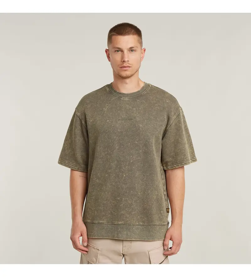 per uomo. D26285-D575-H253 Felpa verde ampia con lavaggio acido (XS), Casual, Manica corta, Cotone biologico, Sostenibile