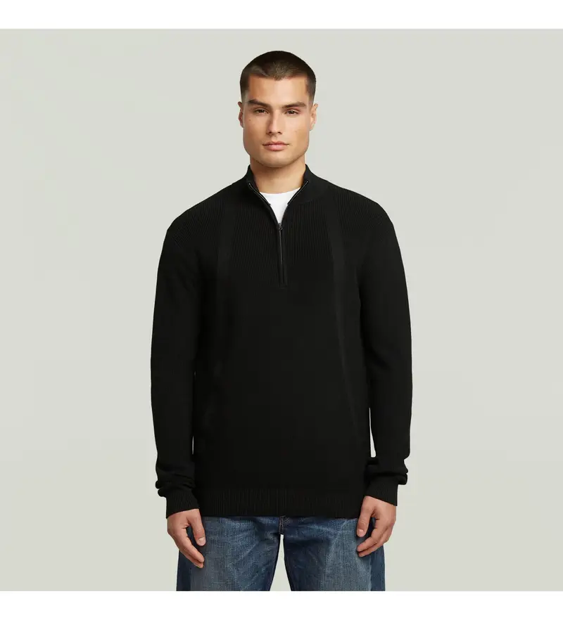 per uomo. D26726-C868-6484 Maglia nera con mezza zip (XS), Nero, Casual, Cotone