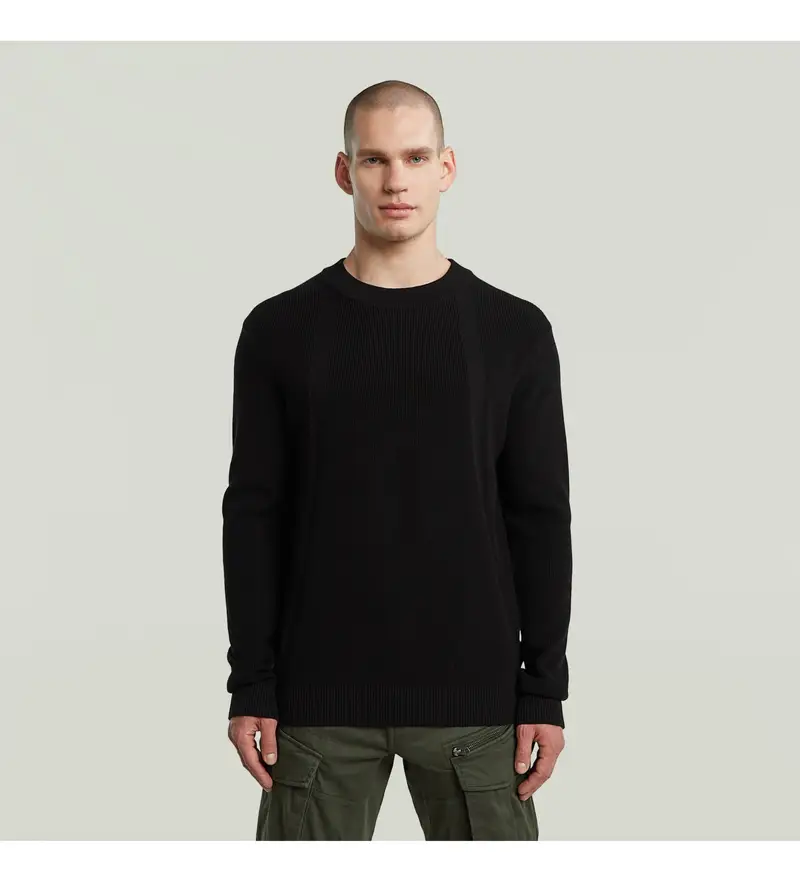 per uomo. D26781-C868-6484 Maglione lavorato a maglia a coste nero strutturato (XS), Casual, Cotone