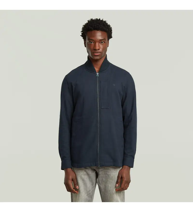 per uomo D26813-D750-C742 Giubbotto bomber con cerniera sul colletto blu navy (S), Casual, Cotone