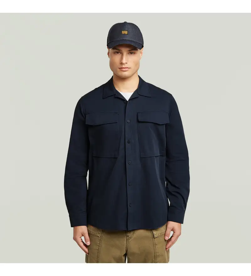 per uomo D26942-E077-C742 Camicia cargo blu navy con tasca normale (S), Casual, Cotone, Manica lunga