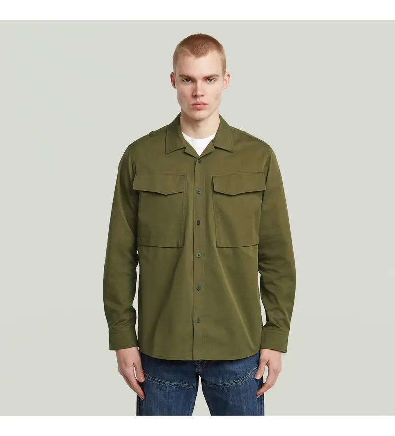 per uomo. D26942-E077-C744 Camicia cargo verde con tasca normale (S), Casual, Cotone, Manica lunga
