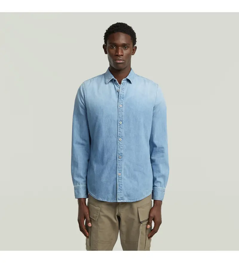 per uomo D27681-D252-G614 Camicia blu pulita e attillata (S), Casual, Manica lunga, Sostenibile, Cotone Riciclato