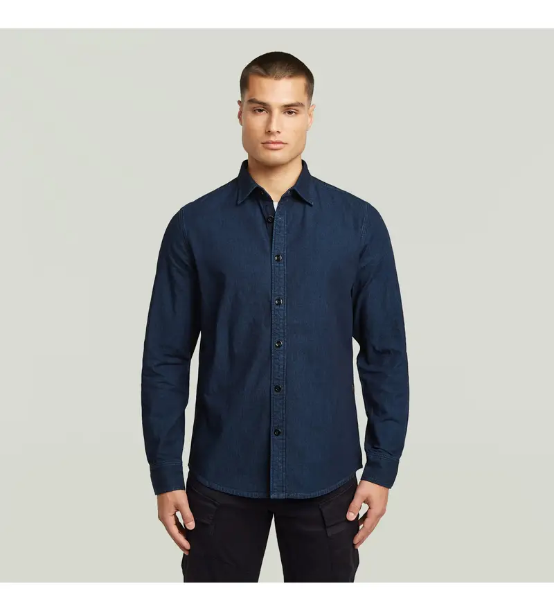 per uomo D27681-D539-G839 Camicia blu navy pulita e attillata (M), Casual, Cotone, Manica lunga