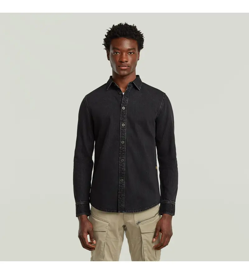 per uomo D27681-D942-H497 Camicia nera slim pulita (M), Nero, Casual, Cotone, Manica lunga Naturale