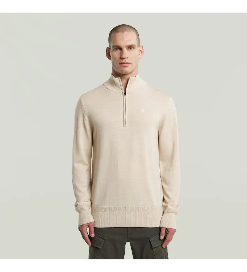 per uomo D27710-B692-1603 Maglione Premium Core Half Zip beige (S), Casual, Lana, Manica lunga