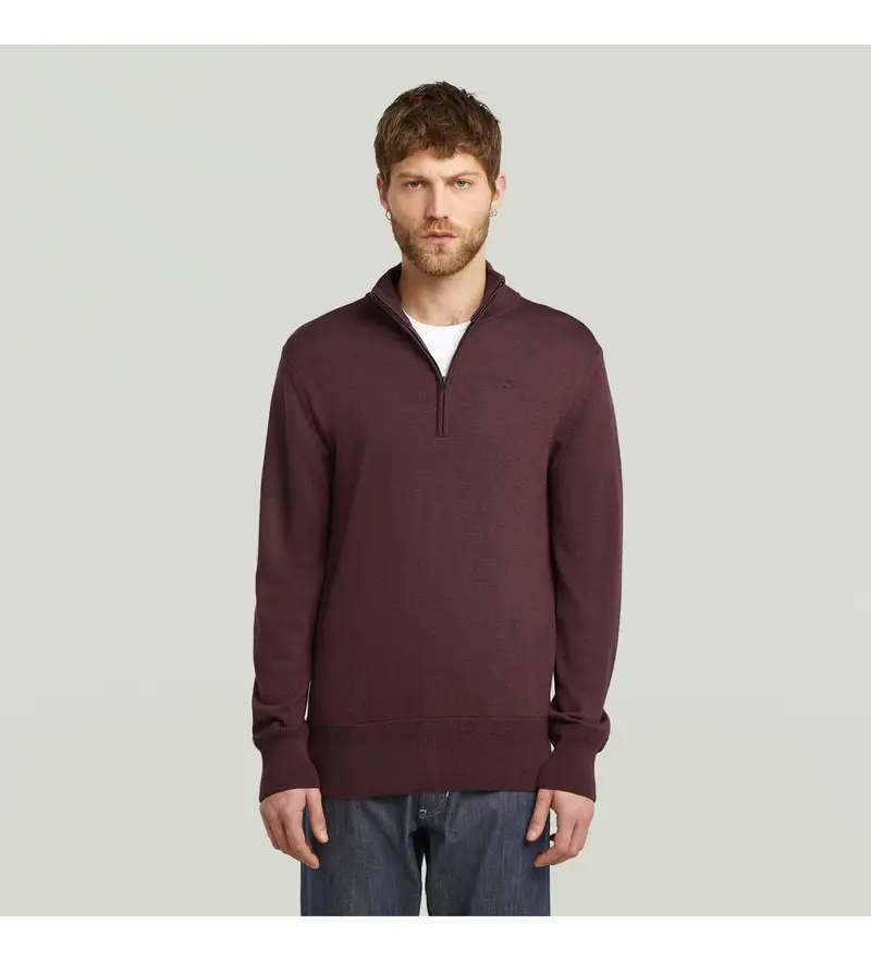 per uomo D27710-B692-671 Maglia con mezza zip Maroon Premium Core (XS), Casual, Granata, Lana, Manica lunga