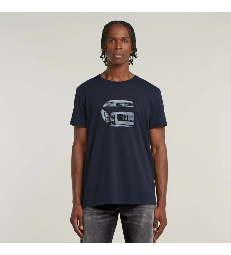 per uomo D28823-E385-C742 Maglietta grafica con icona G blu navy (L), Casual, Cotone, Manica corta