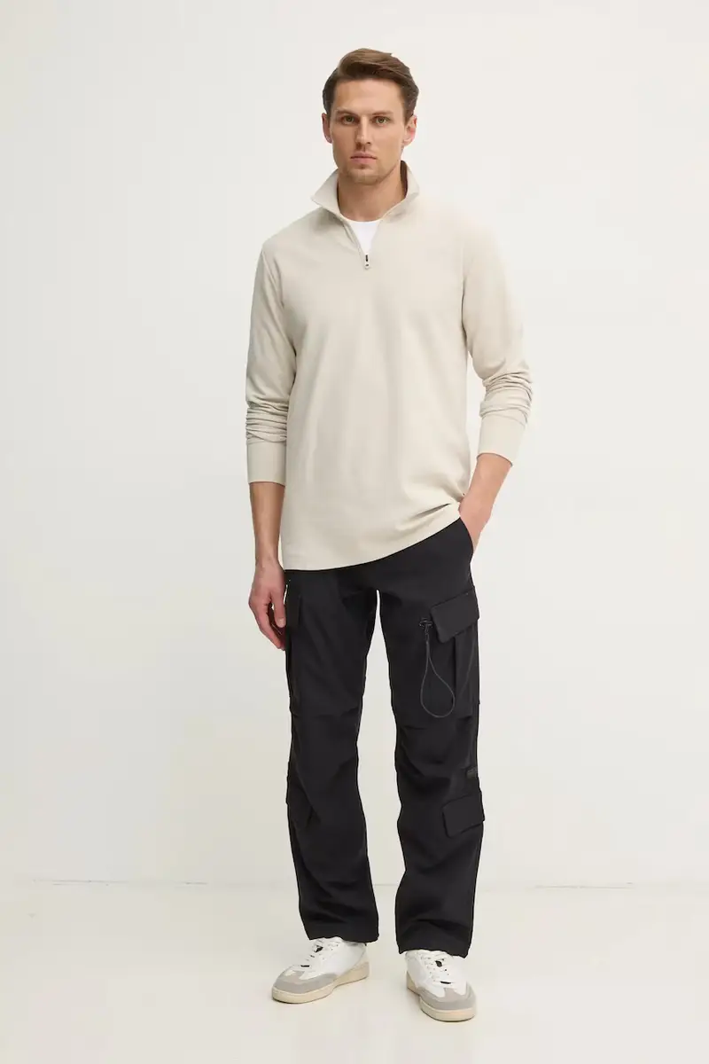 top a maniche lunghe in cotone colore beige D26452-D617 miniatura 2