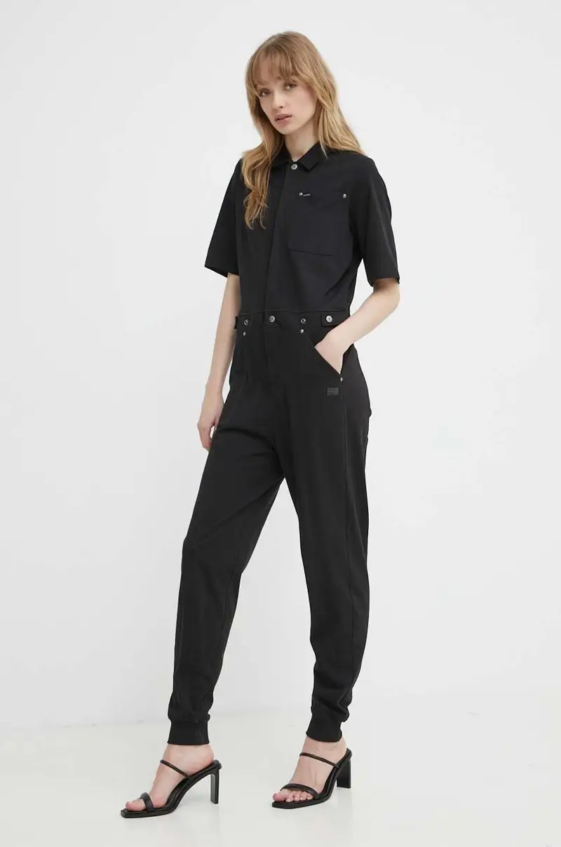 tuta in cotone colore nero miniatura 2