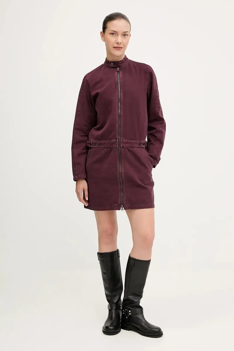 vestito di jeans colore granata D27009.E078 miniatura 2