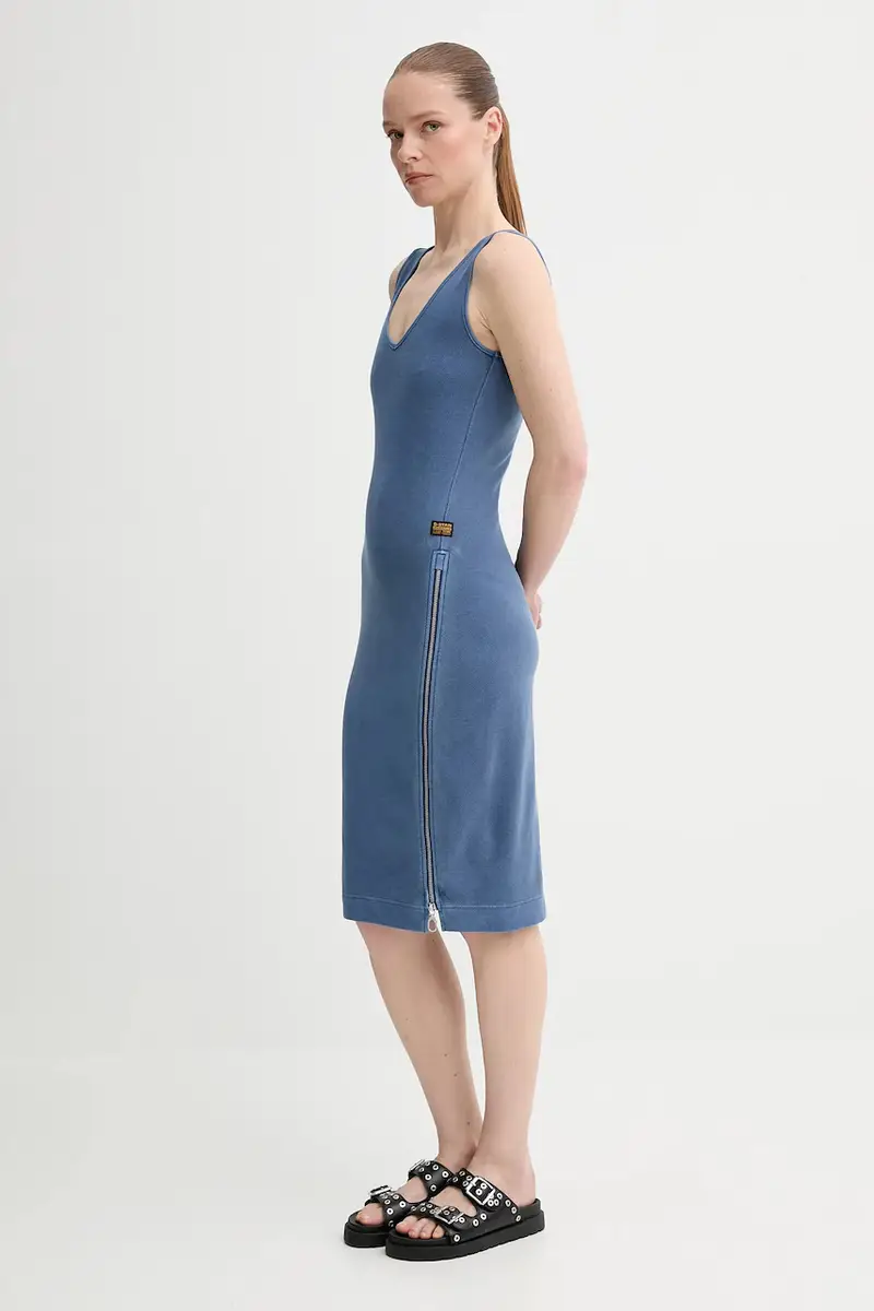 vestito in cotone colore blu D26593-E040 miniatura 2