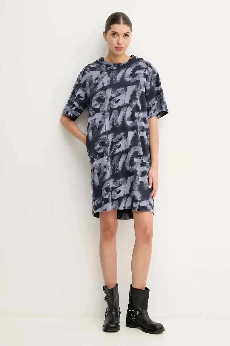 vestito in cotone colore blu navy D26082-D611 miniatura 2