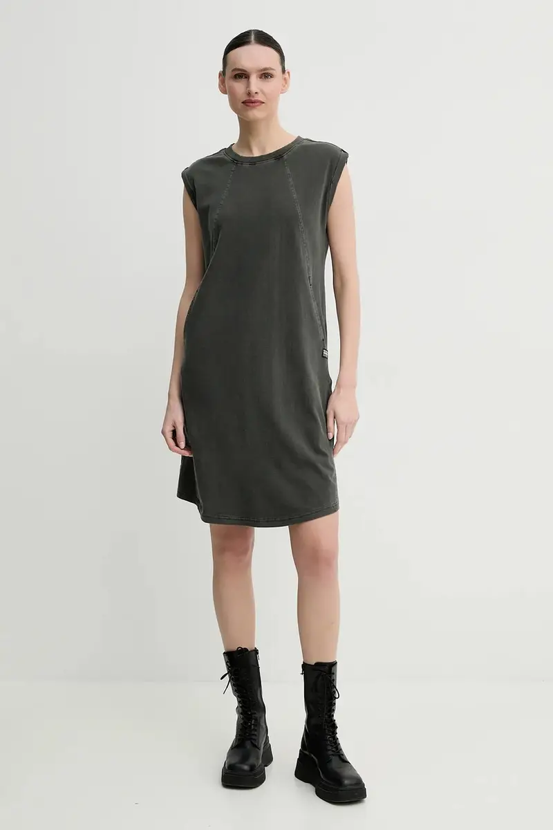 vestito in cotone colore grigio D26081-C756 miniatura 2