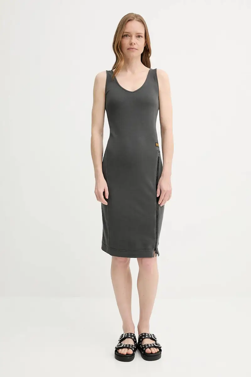 vestito in cotone colore grigio D26593-E040 miniatura 2