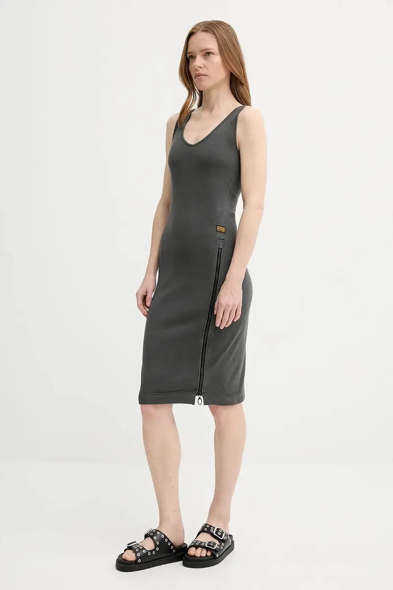 vestito in cotone colore grigio D26593-E040 miniatura 4