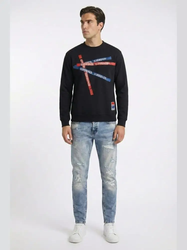 pantalone in denim chiaro logo sul retro