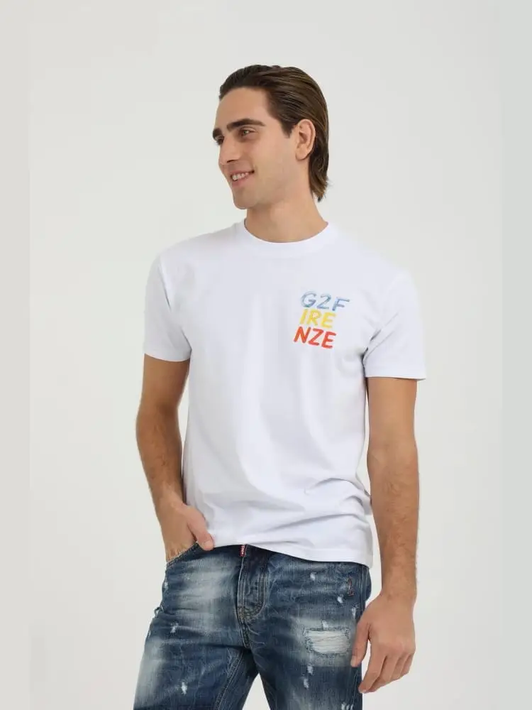 tshirt bianca uomo maxi logo multicolor