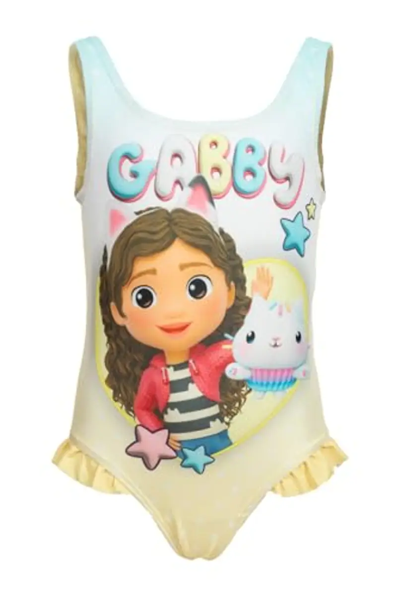Gabby's Dollhouse - Bambina - Costume da Bagno Intero 1 Pezzo o Bikini 2 Pezzi o Monokini Mare Piscina - Licenza Ufficiale [016 Intero Giallo - 8 Anni] miniatura 2