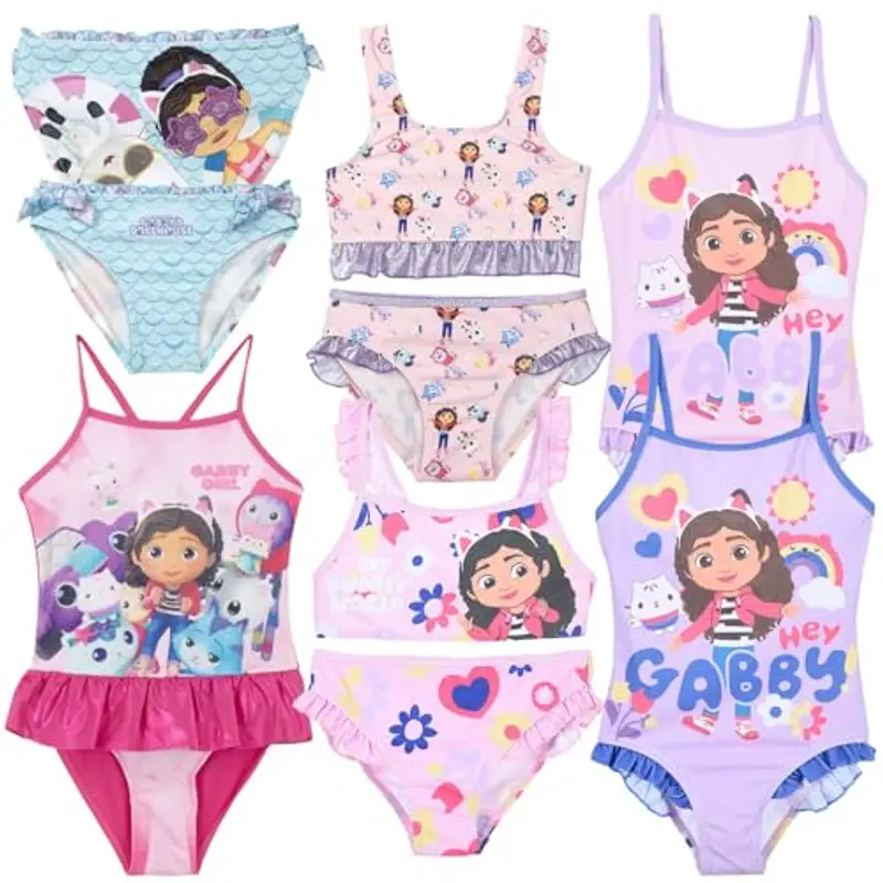 Gabby's Dollhouse - Bambina - Costume da Bagno Intero 1 Pezzo o Bikini 2 Pezzi o Monokini Mare Piscina - Licenza Ufficiale [180052 Intero Rosa - 8 Anni]