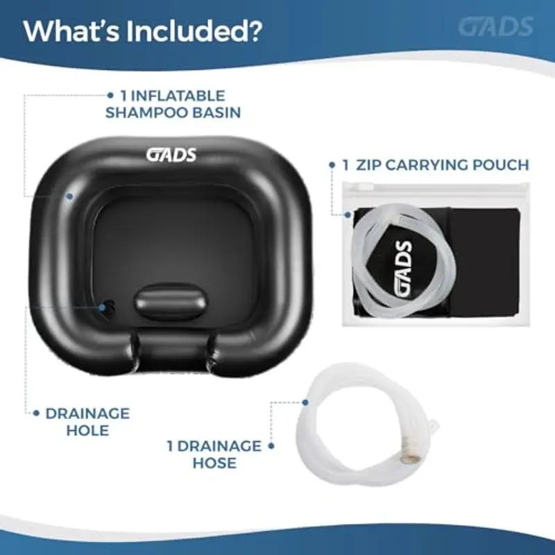 GADS Set Lavatesta Gonfiabile per Lavaggio Capelli - Lavatesta Portatile per Parrucchieri – Lavatesta per Persone Allettate - Lavandino Portatile Gonfiabile Nero miniatura 2