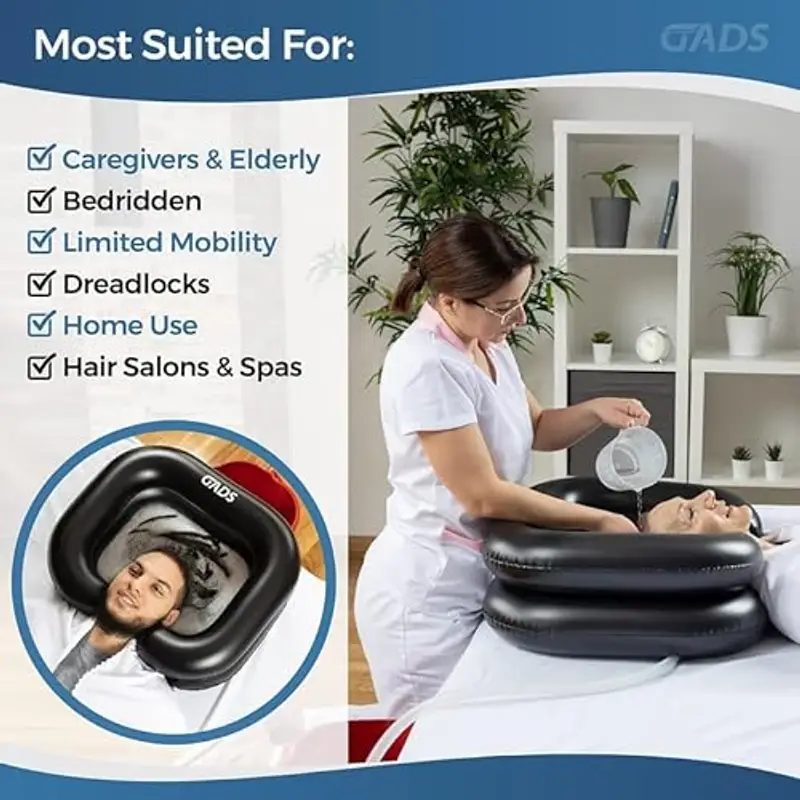 GADS Set Lavatesta Gonfiabile per Lavaggio Capelli - Lavatesta Portatile per Parrucchieri – Lavatesta per Persone Allettate - Lavandino Portatile Gonfiabile Nero miniatura 3