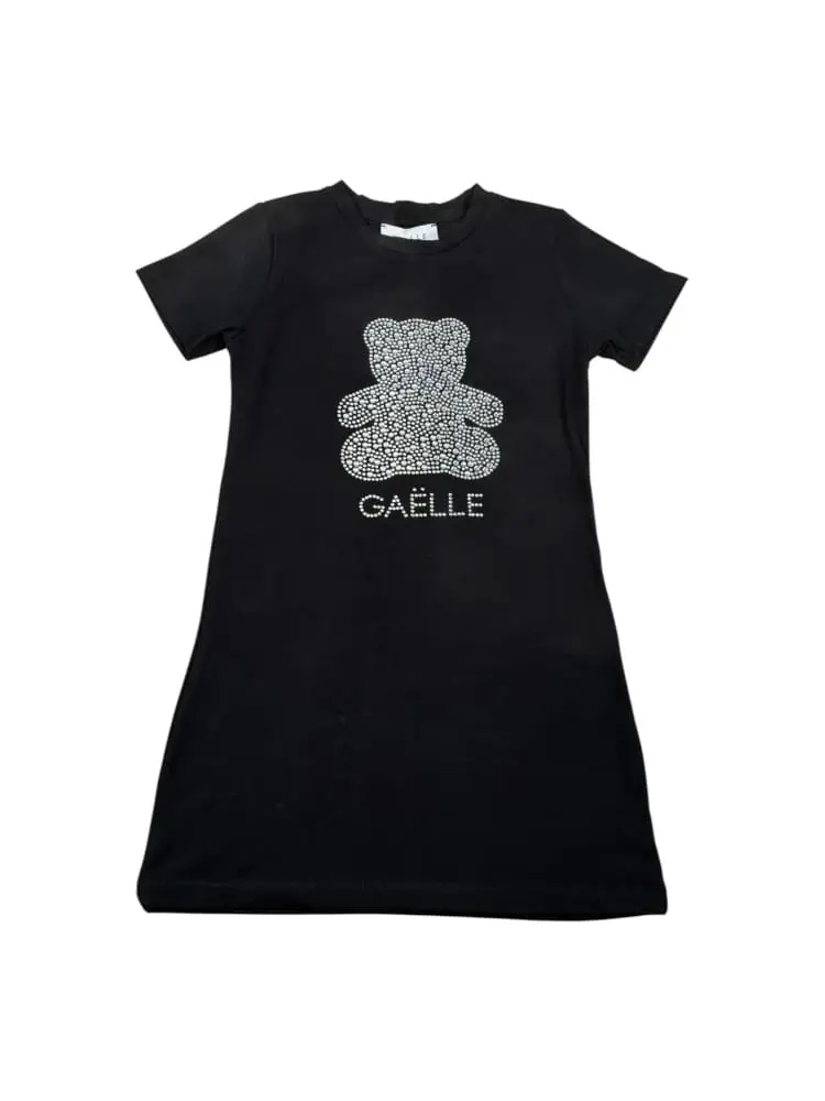 Gaelle abito nero bambina maxi logo con strass