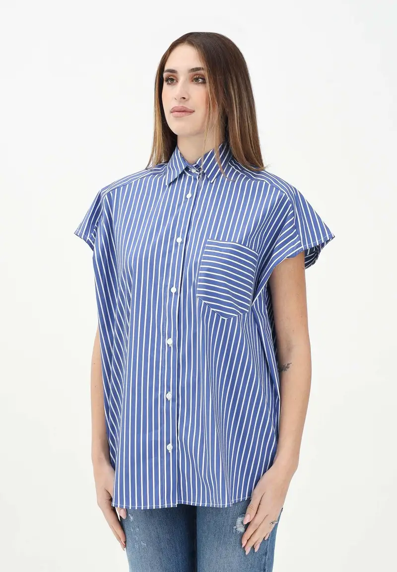 GAELLE Camicia smanicata a righe bianche e blu da donna
