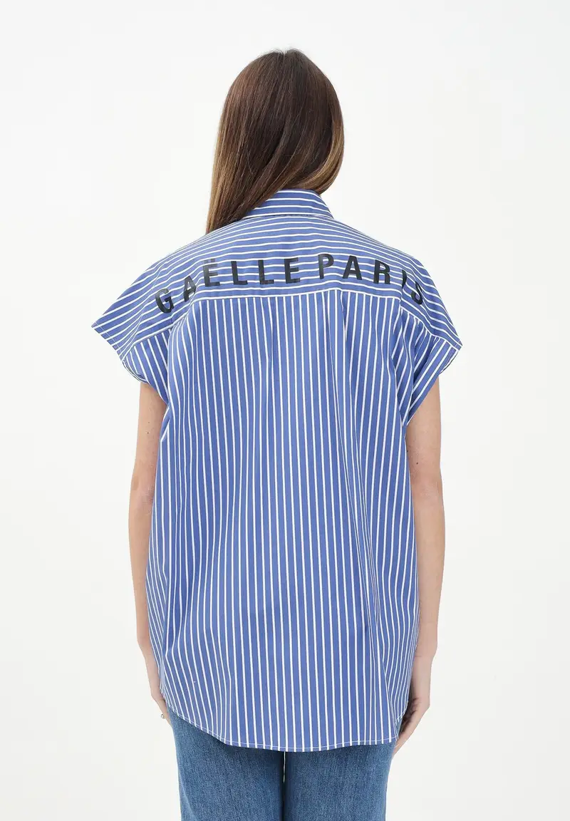 GAELLE Camicia smanicata a righe bianche e blu da donna miniatura 3
