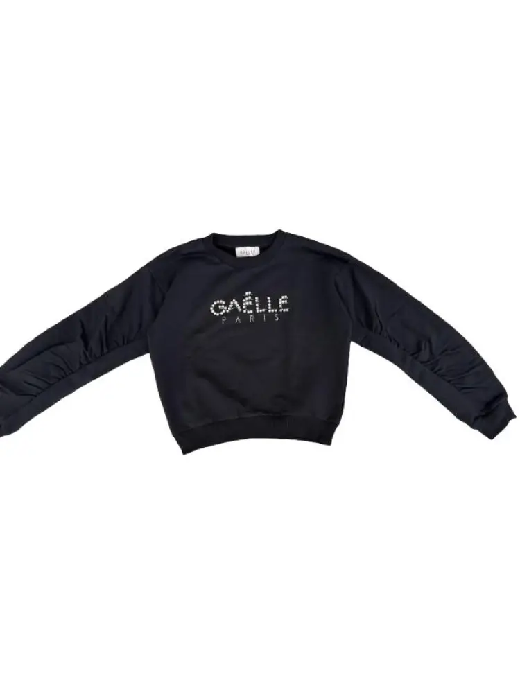 felpa nera bambina logo con strass