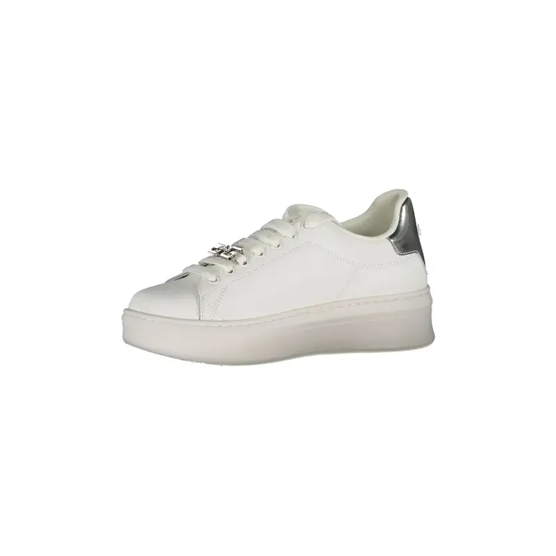 Scarpe Sneakers Donna Bianche con Doppio Laccio Loggato e Logo Bianco miniatura 3