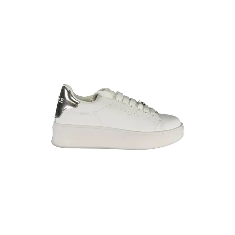 Scarpe Sneakers Donna Bianche con Doppio Laccio Loggato e Logo Bianco
