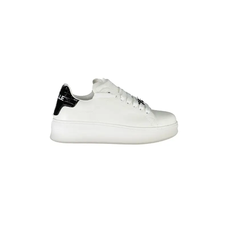 Scarpe Sneakers Donna Bianche con Lacci a Contrasto Bianco