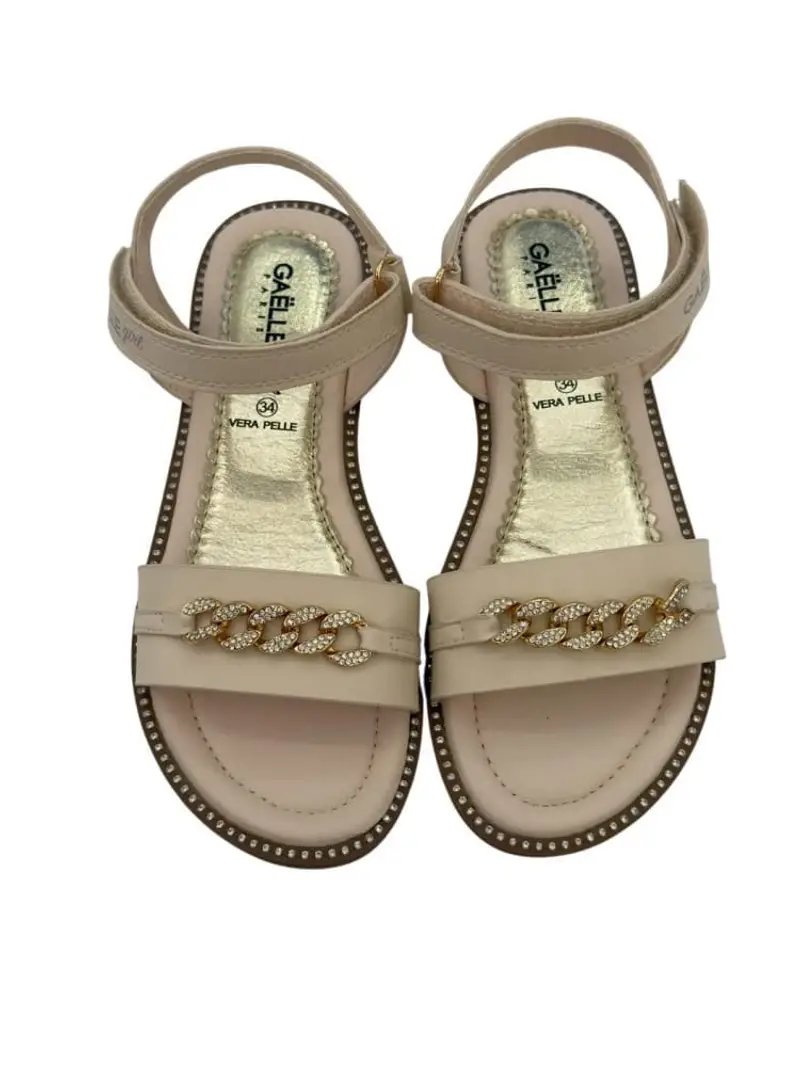 Gaelle scarpe beige bambina sandalo in ecopelle dettagli oro sul davanti miniatura 2