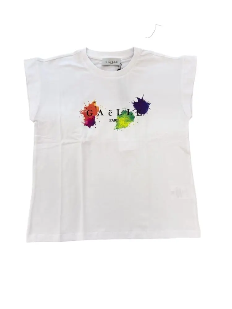 tshirt bianca bambina logo multicolor