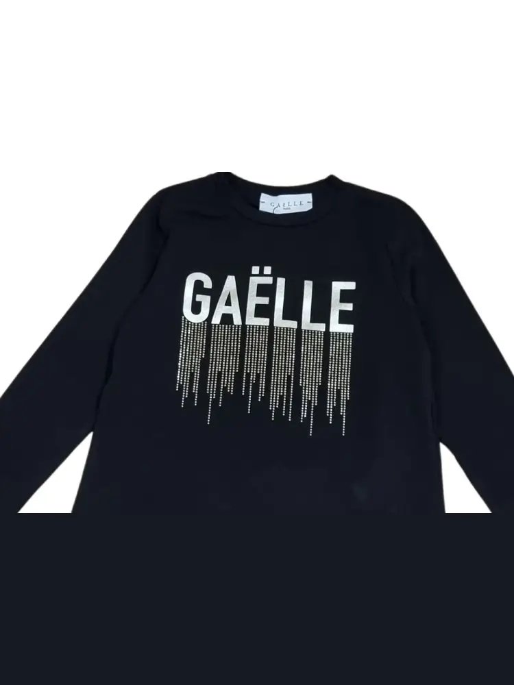 tshirt nera bambina logo sul davanti miniatura 2