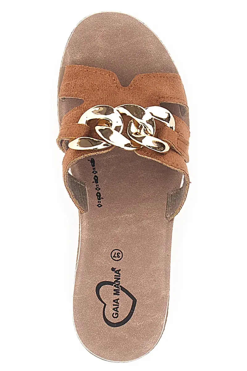 Sandali cuoio con zeppa e catena decorativa Gaia Mania 106 [RUGGINE] miniatura 3