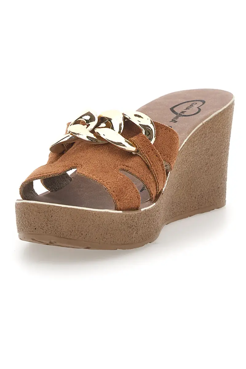 Sandali cuoio con zeppa e catena decorativa Gaia Mania 106 [RUGGINE] miniatura 4