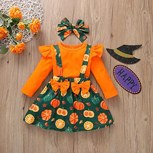 Gajaous Set di costumi per neonati per Halloween, set di body zucca per neonate e bambine in età prescolare, set di miniatura 2