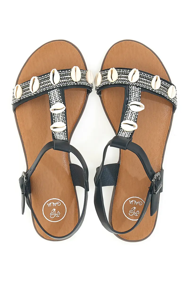 Sandali neri con strass e fibbia decorativa GALIA 020212 [NERO] miniatura 3