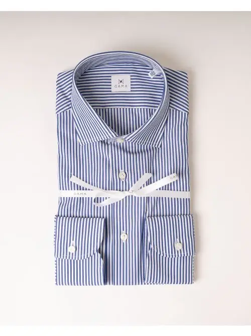 Camicia Bastoncino Cotone Blu miniatura 3