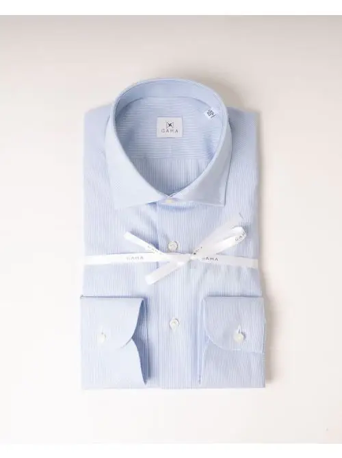 Camicia Millerighe Cotone Azzurra Azzurro miniatura 2