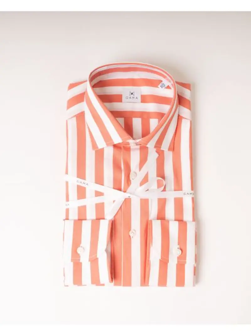 Camicia Riga Larga Cotone Arancio