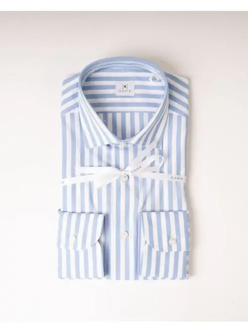 Camicia Rigata Cotone Azzurra Azzurro miniatura 3