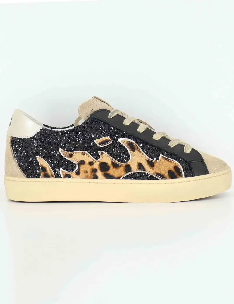 Sneakers in glitter nero con logo animalier Donna D0058S05 03