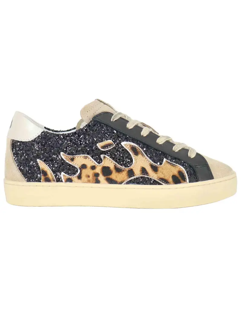 Sneakers in glitter nero con logo animalier Donna D0058S05 03